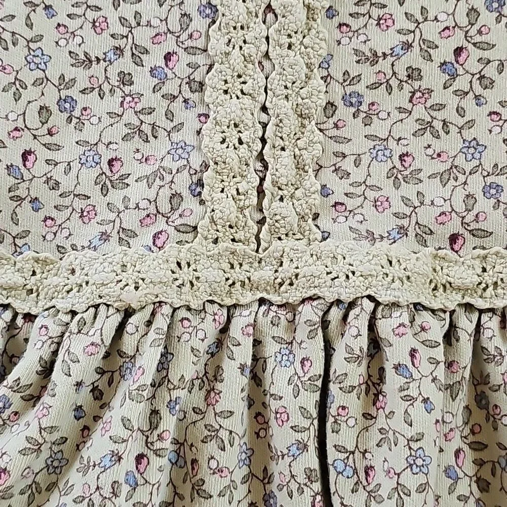Vintage Gymboree Girls Cottage Floral Long Sleeve Dress Large 5 Yrs 2002 Cotton